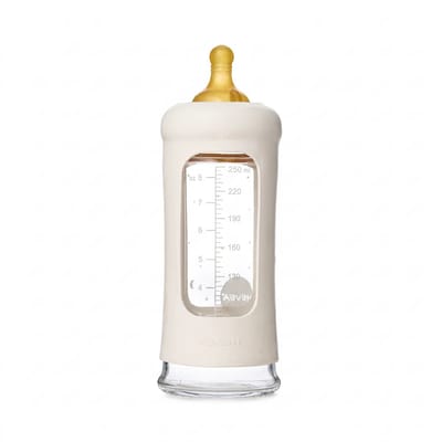 HEVEA - Glazen Fles - Brede Hals 250ml - Met Sleeve - Milky White