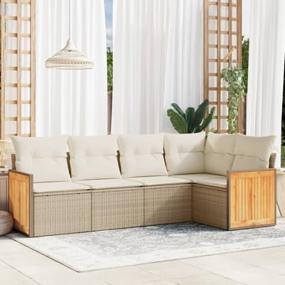 vidaXL - 5-delige - Loungeset - met - kussens - poly - rattan - beige