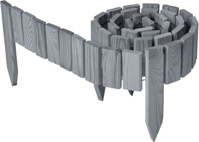 Garronda Rollborder - Flexibele houten - Gazonafscheiding - Palissade padenafscheiding - kan worden ingekort - Grijs - Hoogte: 10 cm, hekje 200 cm - GD-BRU-RollborderF200
