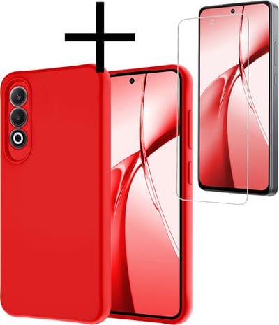 Hoesje - Met Screenprotector - Geschikt voor OnePlus Nord CE4 - Sterk & Shockproof - Back Cover - Siliconen Case - Telefoon Hoes - Rood