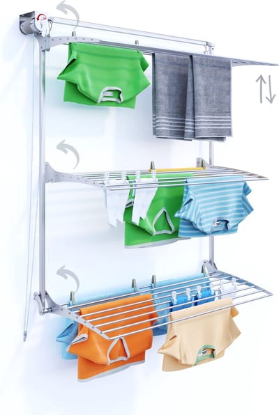 Foxydry Tower 128 cm - 3 droogrekken boven elkaar, inklapbaar en hoogte verstelbaar -bediening links- 128 x 52 x 137 cm