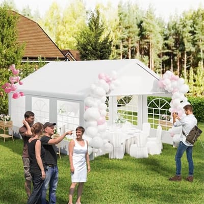 Hoogwaardige Partytent 4x6 m met Afneembare Zijpanelen en Ramen - Waterdichte Tent voor Tuinfeest, Bruiloft en Evenementen
