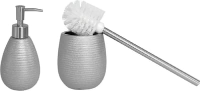Berilo WC-/toiletborstel houder en zeeppompje 280ml polystone zilver