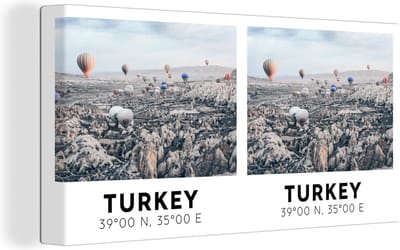 Canvas Schilderij Turkije - Cappadocië - Luchtballon - Vintage - 40x20 cm - Wanddecoratie