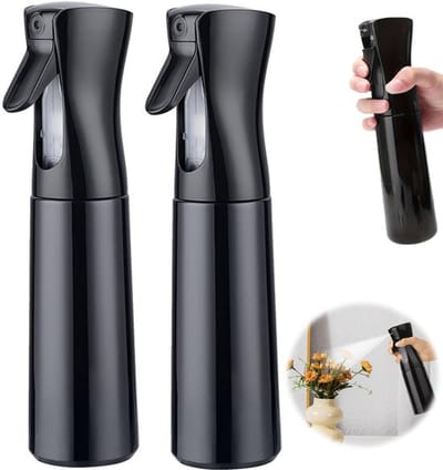 Spuitflessen - Set van 2 - Drukspuitflessen - Fijne nevelverstuiver - Vernevelende spuitflessen - Herbruikbare lege spuitflessen - Ultrafijne continue spray - 300 ml - Zwart - Geschikt voor: Planten water geven, schoonmaken en gezichtsverzorging