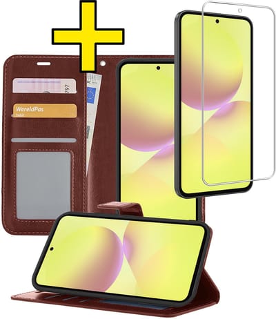 Hoesje - Met Screenprotector - Geschikt voor Samsung Galaxy A36 - Luxe Pasjeshouder - Bookcase Portemonee - Flip Case - Kunstleer Book Case - Flipcase - Book Cover - Walletcase - Portemonneehoes - Telefoonhoesjes - Bruin