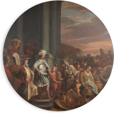 Forex Wandcirkel - Oude Meesters - Cyrus overhandigt schat uit Jeruzalem, Ferdinand Bol - 90x90cm Foto op Wandcirkel (met ophangsysteem)