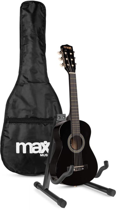 MAX SoloArt Junior 1/4 starterset - Akoestische kindergitaar met standaard en accessoires - Zwart