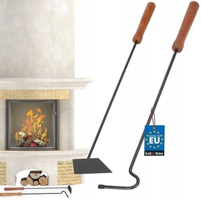 KOTARBAU® Haardset 2-Delig, Haardset met Pook en Asschuiver, Pook, Asschuiver met Lange Steel, Haardpook, Staal En Hout, Duurzaam, Veilig, Functioneel
