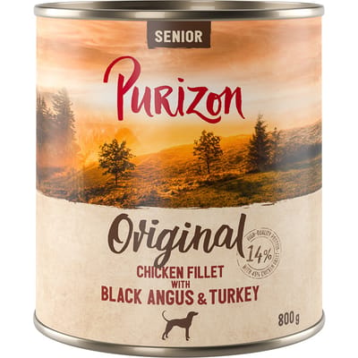 6x 800g Purizon Senior Kipfilet met Black Angus rund Kalkoen natvoer voor honden