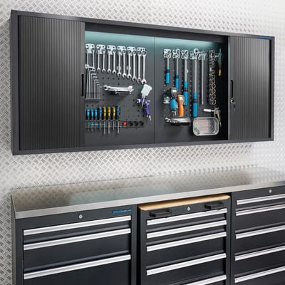 Datona® Afsluitbare gereedschapskast met gatenbord - Zwart