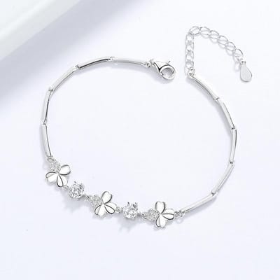 S925 Zilveren Klaver Dames Armband Eenvoudige Mode Dames Sieraden white