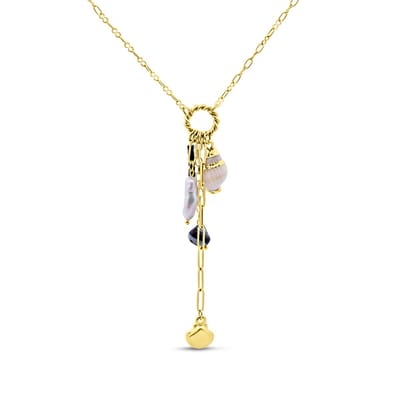 CO88 Collection - 8CN-26462 - schakelketting vrouwen met parels, schelpen en zwarte kralen - goudkleurig