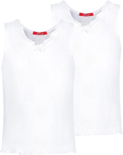 Exclusief Luxueus Kinder nachtkleding Hanssop, Meisjes, Katoenen ondergoed hemden set, twee super zachte witte hemden gemaakt in een verfijnd lief roosjes ajour katoen met een bijpassend wit velours strikje, maat 92