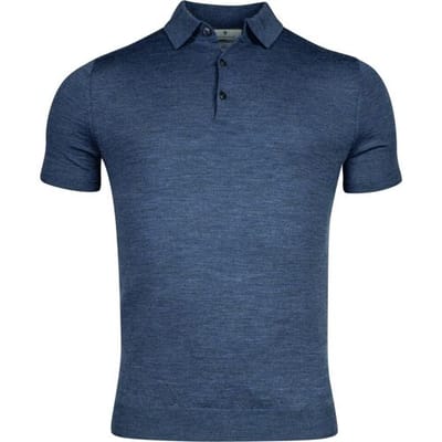 Thomas Maine Fine Merino Pullover Polo Collar Short Sleeve Single Knit Denim Blue / male