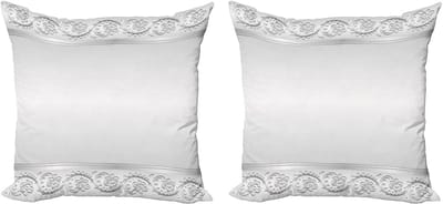ABAKUHAUS Retro Kussensloopset (2 stuks), Klassiek Bruidsbloemenmotief, 60 cm, Wit en Grijs