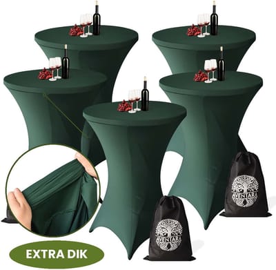 Statafelrok Donker Groen x 5 – ∅80-85 x 110 cm met Opbergtas – Statafelhoes Stretch Stof – Kras- en Vouwvrije Statafel Rok Extra Dik – Sta Tafelrok 5 Stuks – Statafelhoezen Voor Horeca, Evenementen, Feest, Bruiloft en Partijen
