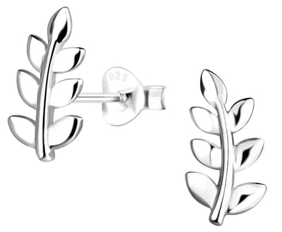 Joy|S - Zilveren blad - blaadjes - takje oorbellen - 6 x 12 mm