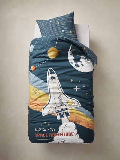 Vertbaudet Kinderset dekbedovertrek + kussensloop van gerecycled katoen SPACE ADVENTURE