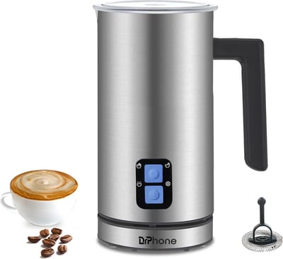 DrPhone CreamCraft – 4 In 1 Melkopschuimer - Elektrische Melkopschuimer – Melk Verwarmer - Zilver