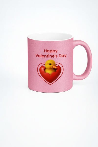 Valentijn Mok Roze met Lief Eendje in Hart - Happy Valentine's Day Cadeau Mok