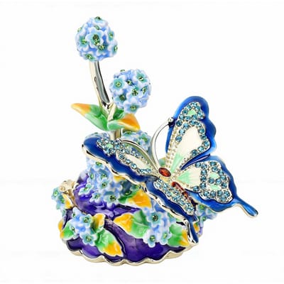 Boîte à Bijoux Hydrangée Émail Motif Floral Strass Brillants Boîte à Bijoux avec Fermeture Magnétique Bleue bleu