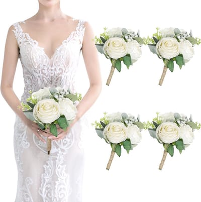 Bruidsmeisjesboeketten Set van 4 Ivorkleurige Kunstbloemen voor Bruiloft en Feesten