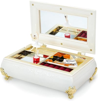 Muziekdoos Ballerina - Juwelendoosje Muzikaal - Sieraden Opbergen - Grammofoon Stijl - 18 x 115 x 68 cm - Parelwit