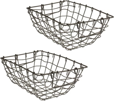 Decoratieve metalen mand grijs mat - Vintage opbergmand voor fruit, groenten en tafeldecoratie