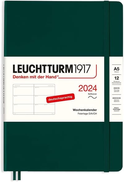 Weekplanner A5 Softcover 2024 - 12 Maanden Agenda met Jaaroverzicht en Notitieblok