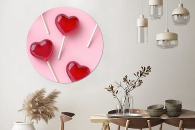 WallCircle - Wandcirkel - Muurcirkel - Lollies - Hartjes - Roze - Aluminium - Dibond - 120x120 cm - Binnen en Buiten XXL