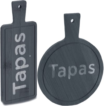 Voedsel/hapjes/tapas serveerplanken set van leisteen met handvat - 2x stuks van verschillende formaten
