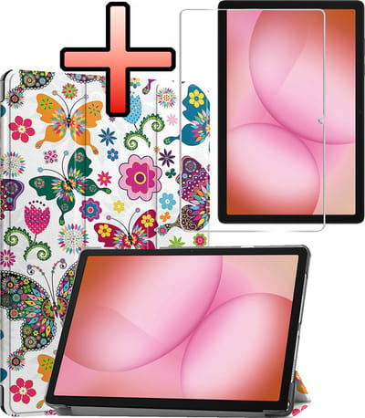 Hoes - Geschikt voor Samsung Galaxy Tab A11 Plus - Met Screenprotector - Trifold Bookcase - Hard Cover - Hardcover Book Case - Tablet Hoesje - Vlinders