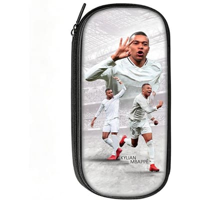 Voetbalster Pennenbak M-Mbappe Patroon Leer Potlooddoosje Beste Cadeau make-up tas Student Reis Voetbal Sport Potloodtasje