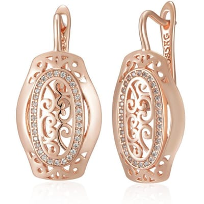 Rose Goud Kleur Etnische Bruid Drop Oorbellen Voor Vrouwen Hol Patroon Natuurlijke Zirconia Accessoires Dagelijkse Fijne Sieraden beige