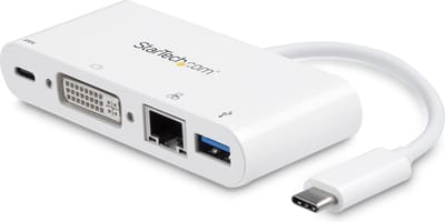 StarTech.com USB C Multiport Adapter, USB-C naar DVI-D (Digitaal) Video Adapter, 60W Power Delivery Passthrough Charging, GbE, USB-A, USB Type-C/Thunderbolt 3 Mini Laptop Dock