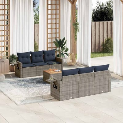 vidaXL - 7-delige - tuinbankset - met - kussens, - grijs - polyrotan