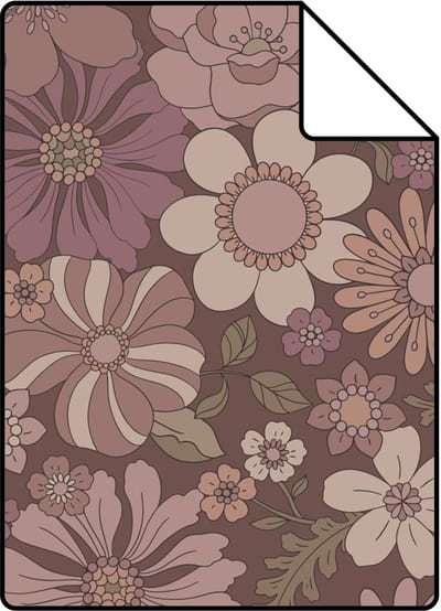 Proefstaal ESTAhome behang retro bloemen oudroze en aubergine paars - 26.5 x 21 cm - 131135-S