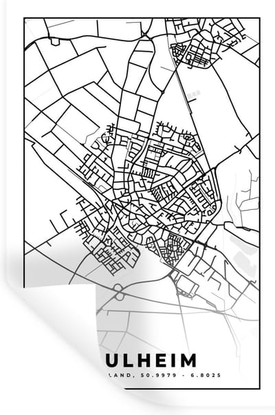 Muurstickers - Sticker Folie - Kaart - Pulheim - Stadskaart - Plattegrond - 20x30 cm - Plakfolie - Muurstickers Kinderkamer - Zelfklevend Behang - Zelfklevend behangpapier - Stickerfolie
