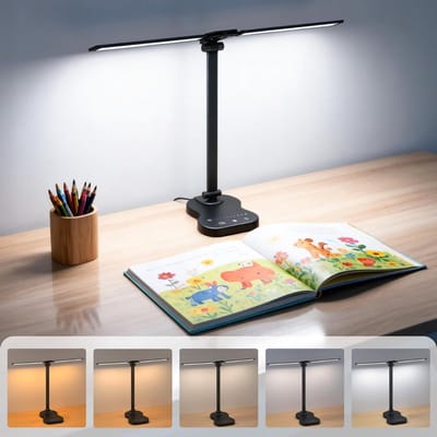 QORA® Bureaulamp LED - Burolamp - Bureaulamp Met Klem - Bureaulamp Kind - Bureaulamp LED Dimbaar - Zwart - 38cm x 4cm x 12cm