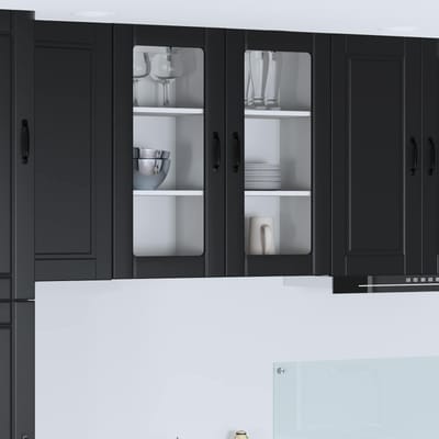 vidaXL - Wandglas - Kasten - PORTO - Zwart - 40 - x - 31 - x - 80 - cm - Bewerkt - hout