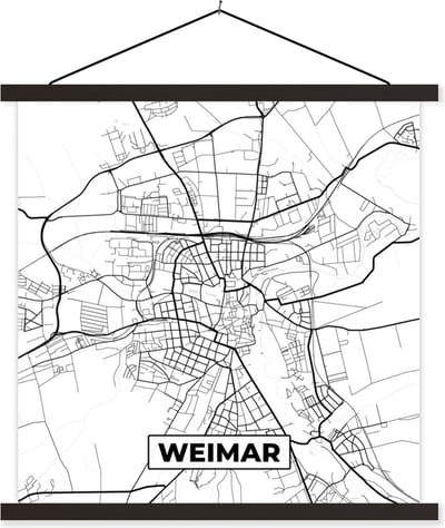 Posterhanger incl. Poster 60x60 cm - Schoolplaat - Plattegrond - Weimar - Kaart - Stadskaart - Textielposter - Zwarte latten - Stadskaart