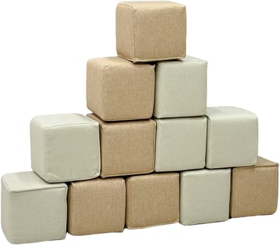 Sunny Dely Foam Stapelblokken – Zachte Foam Speelblokken – Foamblokken 12-delig - Beige en Crème – Montessori Speelgoed – Softplay - Vanaf 6 maanden – Veilig Spelen