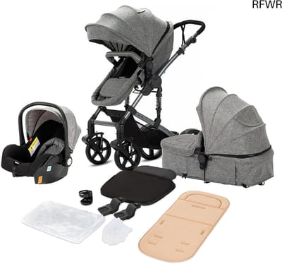 RFWR® 3-in-1 Kinderwagen - Multifunctionele Draagbare Combi-Kinderwagen voor Baby's met Bidirectionele Duwfunctie en Schokabsorberende Wielen