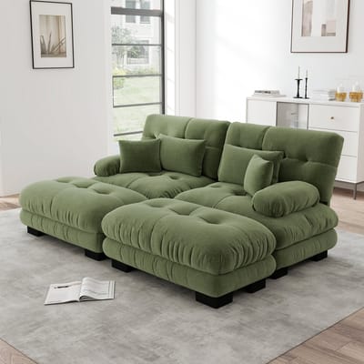 DESMIU Hoekbank 220 Cm - Modulair Met 2 Ottomans En Cloud Zitcomfort - Voor Woonkamer En Kantoor - Chenille Groen