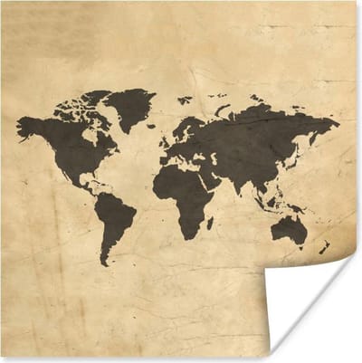 Poster 30x30 cm - Wereldkaart - Kleuren - Bruin - Posters - Kamer decoratie - Wanddecoratie woonkamer - Muurdecoratie slaapkamer