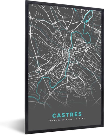Fotolijst incl. Poster - Castres - Frankrijk - Plattegrond - Kaart - Stadskaart - 40x60 cm - Posterlijst