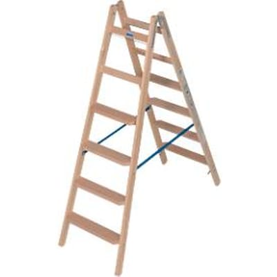Trapladder Krause, dubbelzijdig, TRBS 2121-2, met emmerhaak, 2 x 6 stappen/longen, hout