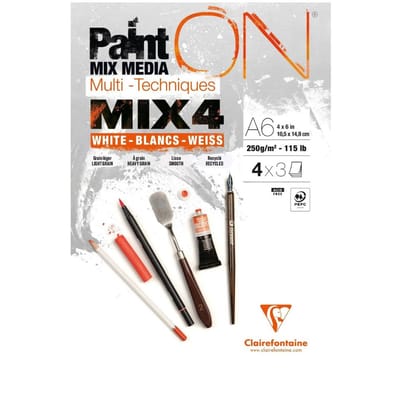 Clairefontaine - Paint ON - Multi-Techniek Pad - Tekenpapier - Schilderpapier - 4 papierstructuren - A6 - 12 vel