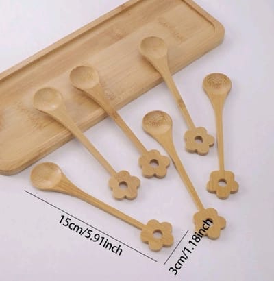 6 stuks/set bloemen houten lepels – bamboe – 15 cm – duurzaam – keukenaccessoire – roerlepels – koffielepel – theelepel – cocktaillepel – cadeau – serveerlepels – decoratief – houten lepeltjes set – schattig – natuurlijk materiaal – eco-vriendelijk
